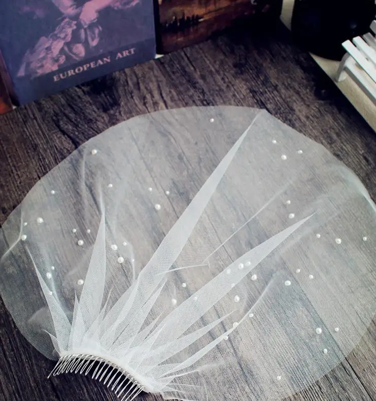 
Half pearl bride cover veil custom wholesale soft net wedding short veil brigade wedding dress veil accessories 