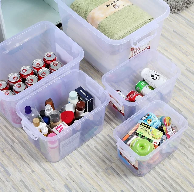 Wholesale 100L Clear Plastic Bin With Lids Wheels Transparent Plastic Storage Box