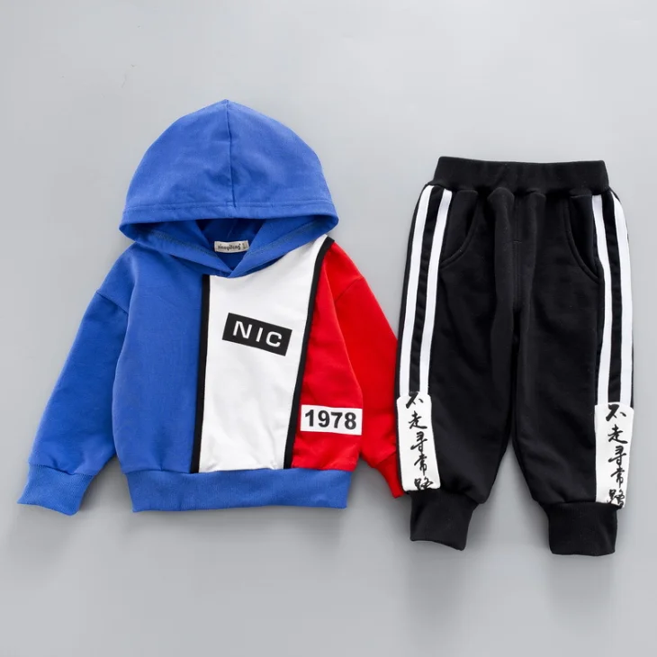 
YY10455B Spring and autumn children tracksuit kids boys letter print long sleeve hoodies + striped pants 2pcs set children wear 