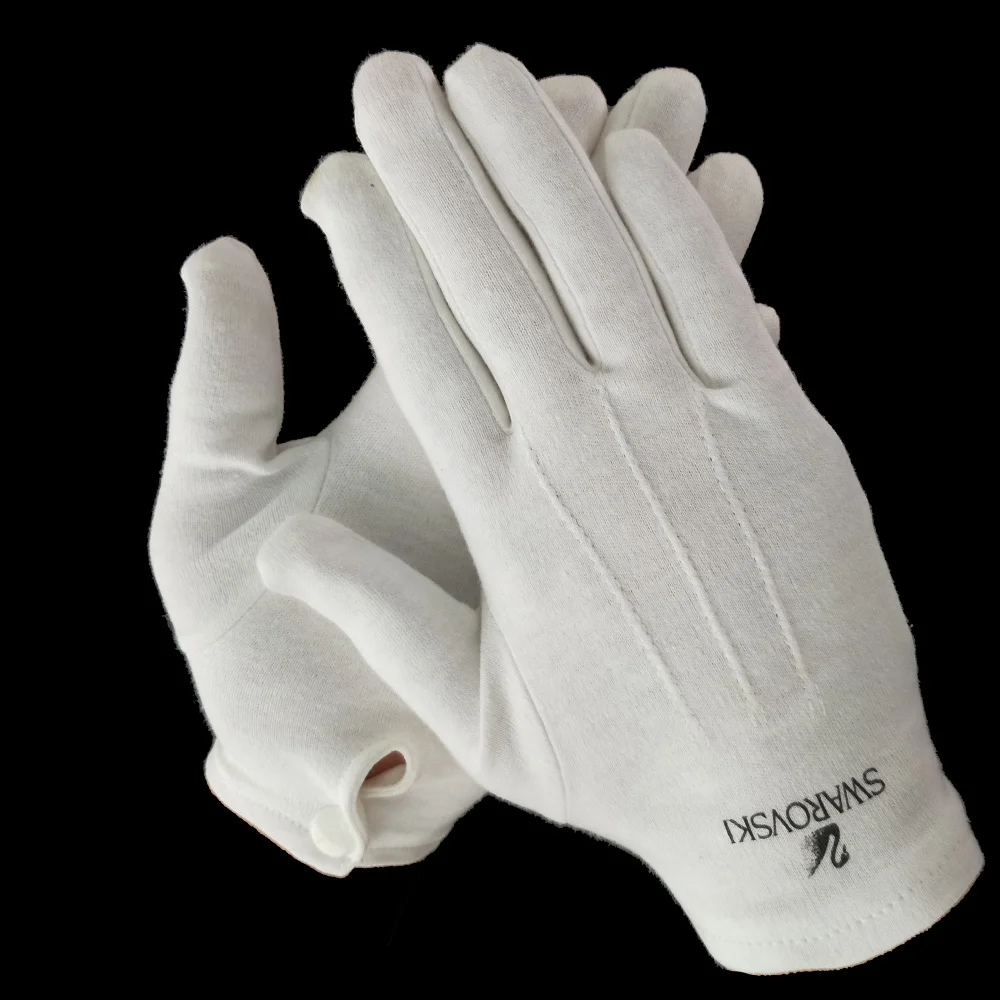 White cotton button snap 3 stripes butler hosiery gloves