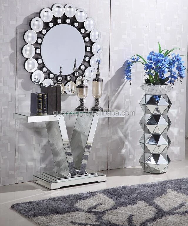 espejos mesas de centro classic mirrored furniture vanity entryway silver   console sofa table with mirror set