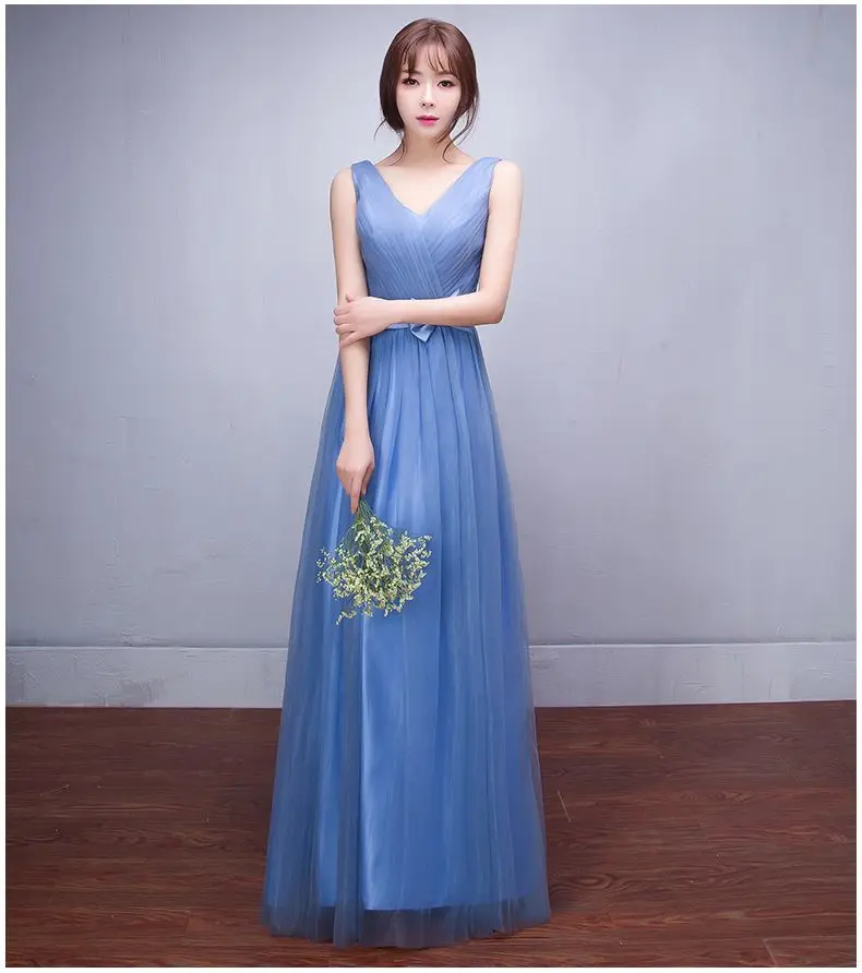 ZH1132L модный дизайн 2018 синие платья для подружек невесты без рукавов
