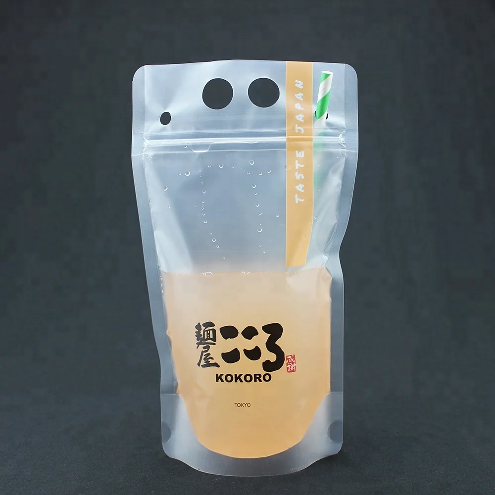 Customized Reusable Clear Ziplock Liquid Drinking Beverage Bag With Plastic Straw Stand Up Reclosable Zipper Clear Drink Pouches