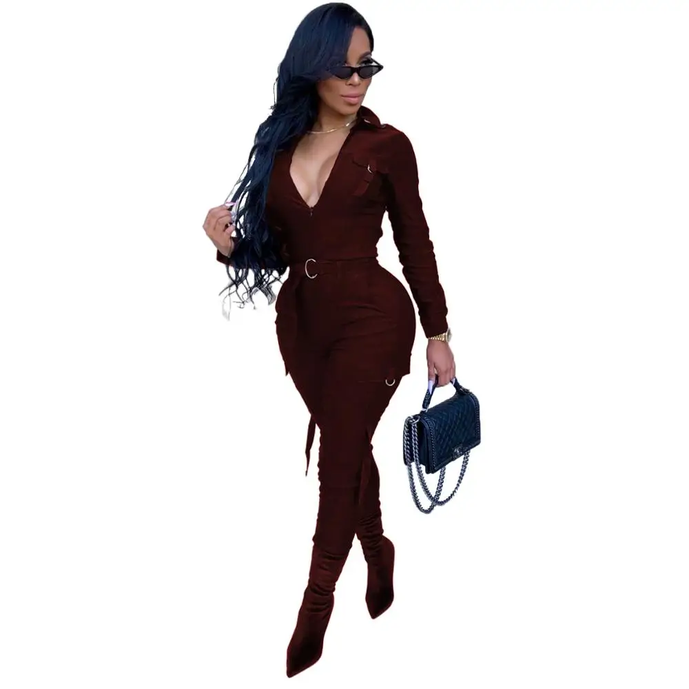 MOQ 1PC autumn women clothing 2019 long sleeve  bodycon jumpsuit sexy