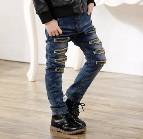 
Kids Boys Rip Jeans Denim Pants Stretch Elastic Trousers 