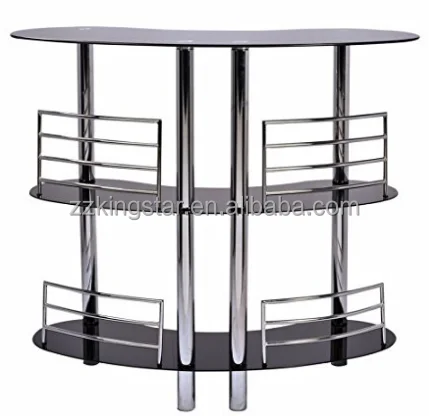 
3 layer tempered glass contemporary curved bar table with metal standing 