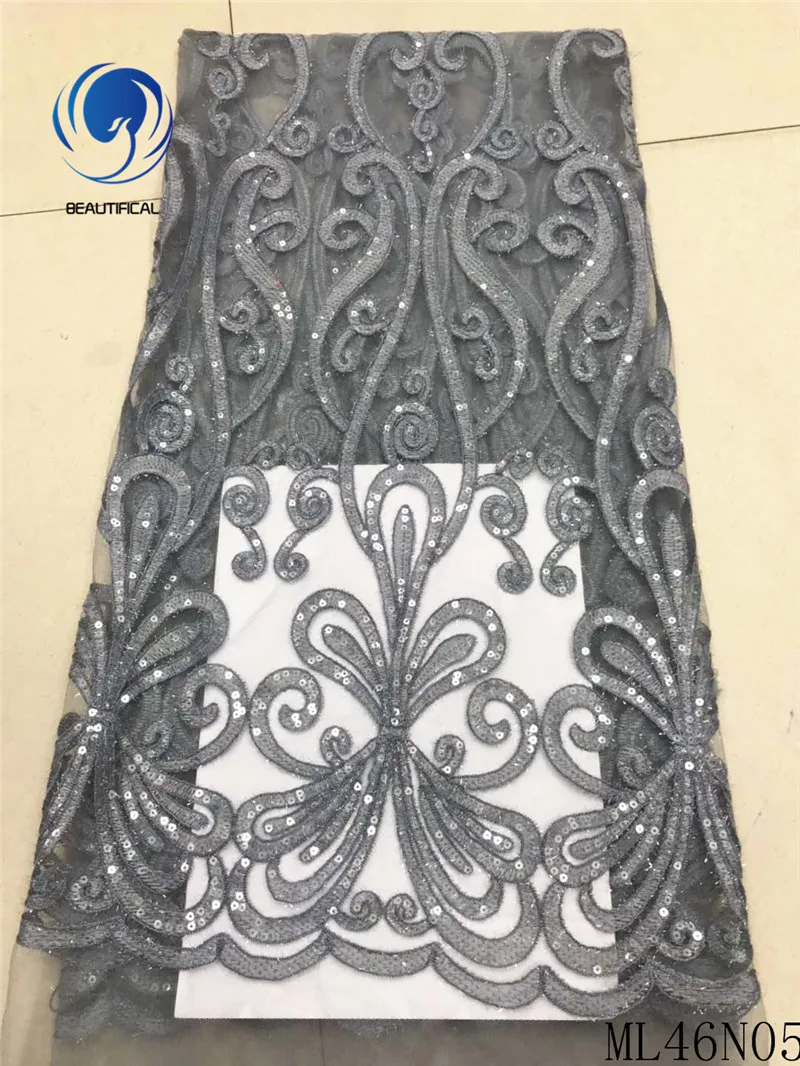 Beautifical gold sequins lace 2019 lace fabrics nigerian dresses french tulle lace 5 yards ML46N05