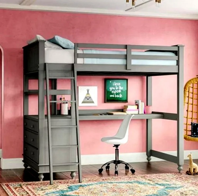 low and modern wooden loft bed with desk in amazon for sale