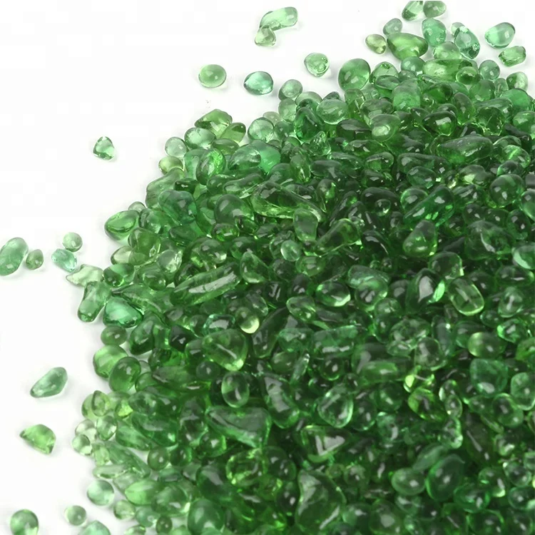 Wholesale 3-6mm High Luster Green Decorative Crystal Fire Glass Beads Pebbles for Fire Pit Fireplace Resin Artworks
