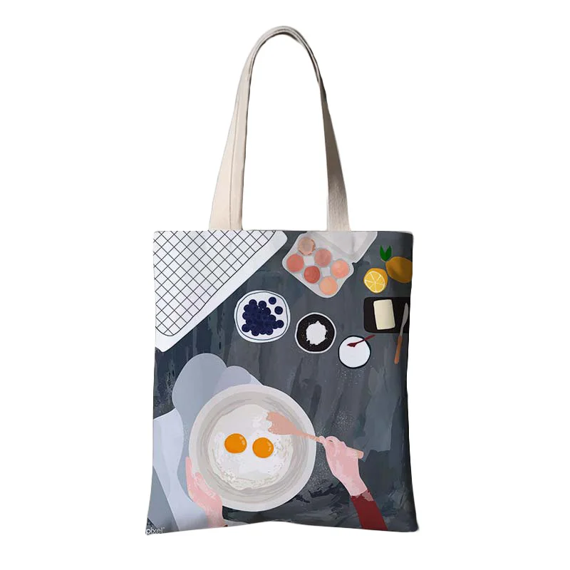 Promotional printed green eco plants pattern organic tote bag ,shopping cotton canvas custom print for advertising