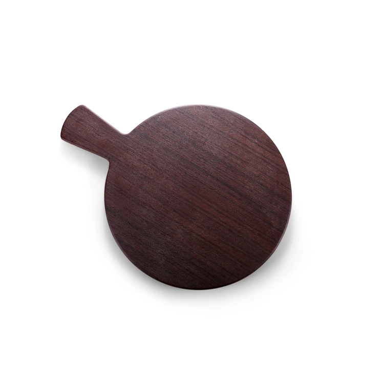 Certified wholesale custom small round wooden pizza tray with handle, hotel serving trays