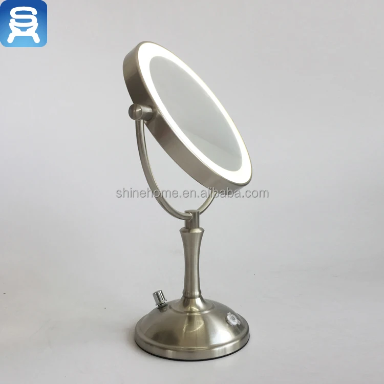 7 inch bathroom desktop makeup mirror/double side LED light make up mirror vanity mirror nickle finishing with dimmer light