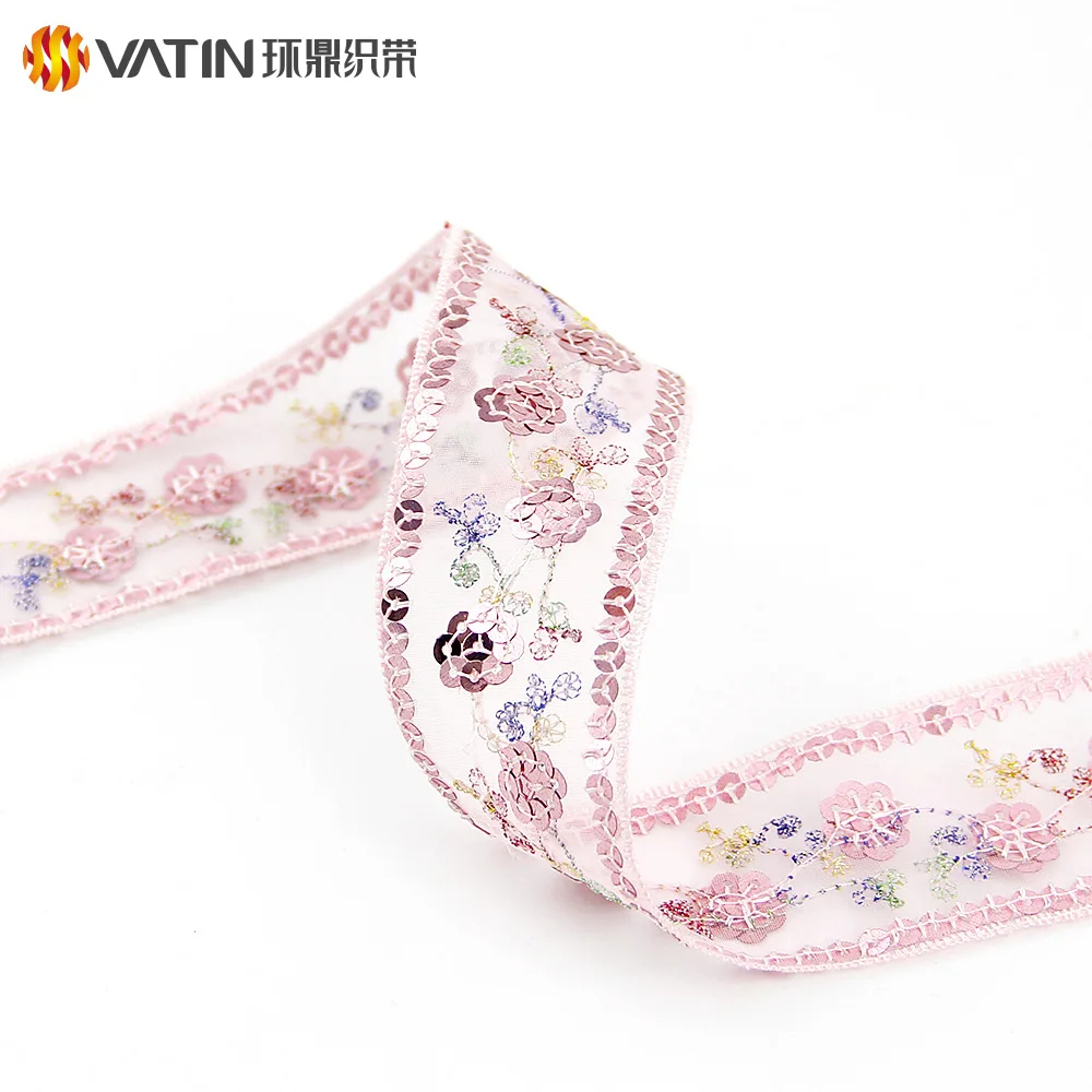 
Mesh Laces Custom Promotional New Design Gift Glitter Sequin Organza Ribbons 