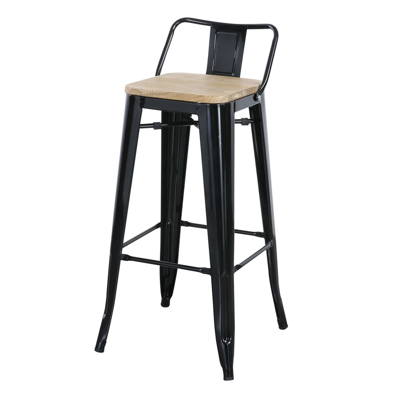 
Wood top wide back bar stool,metal industrial singer high use stool 