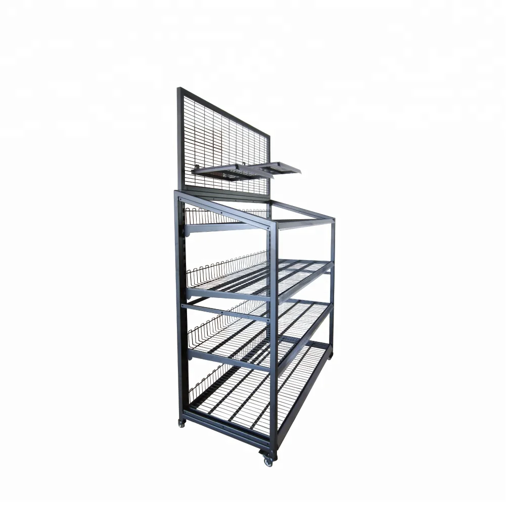 promotional movable supermarket and store grid wire mesh display stand shelf