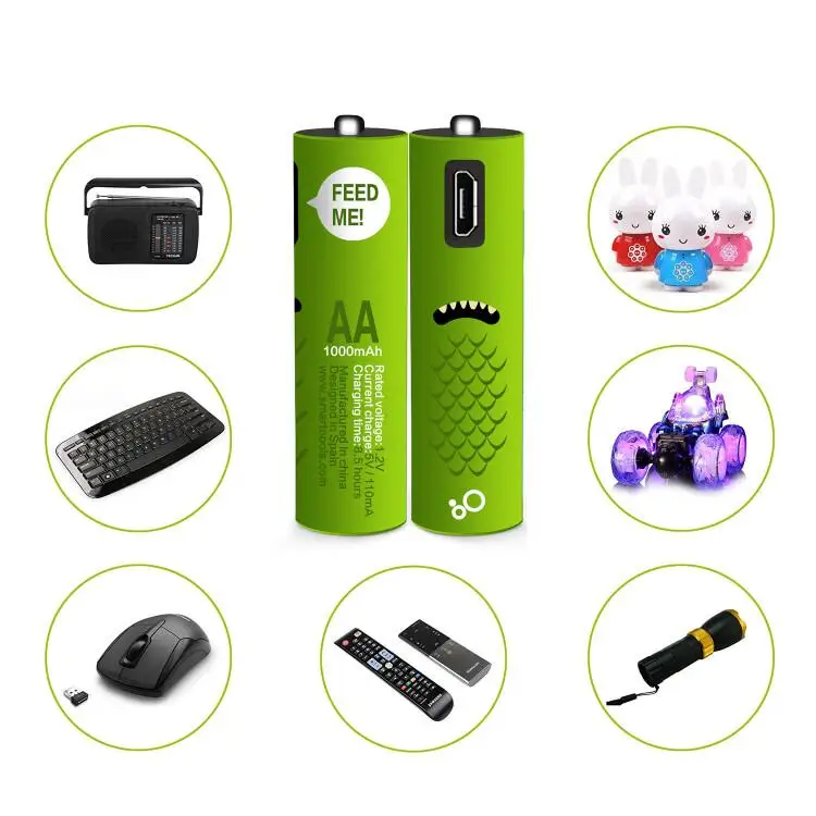 Repeated USE Reusable Rechargeable AA Batteries 1.2V 1.5V Micro Port Charging USB AAA Battery 4 Pack 2 Pack Set 1000mAh 450mAh