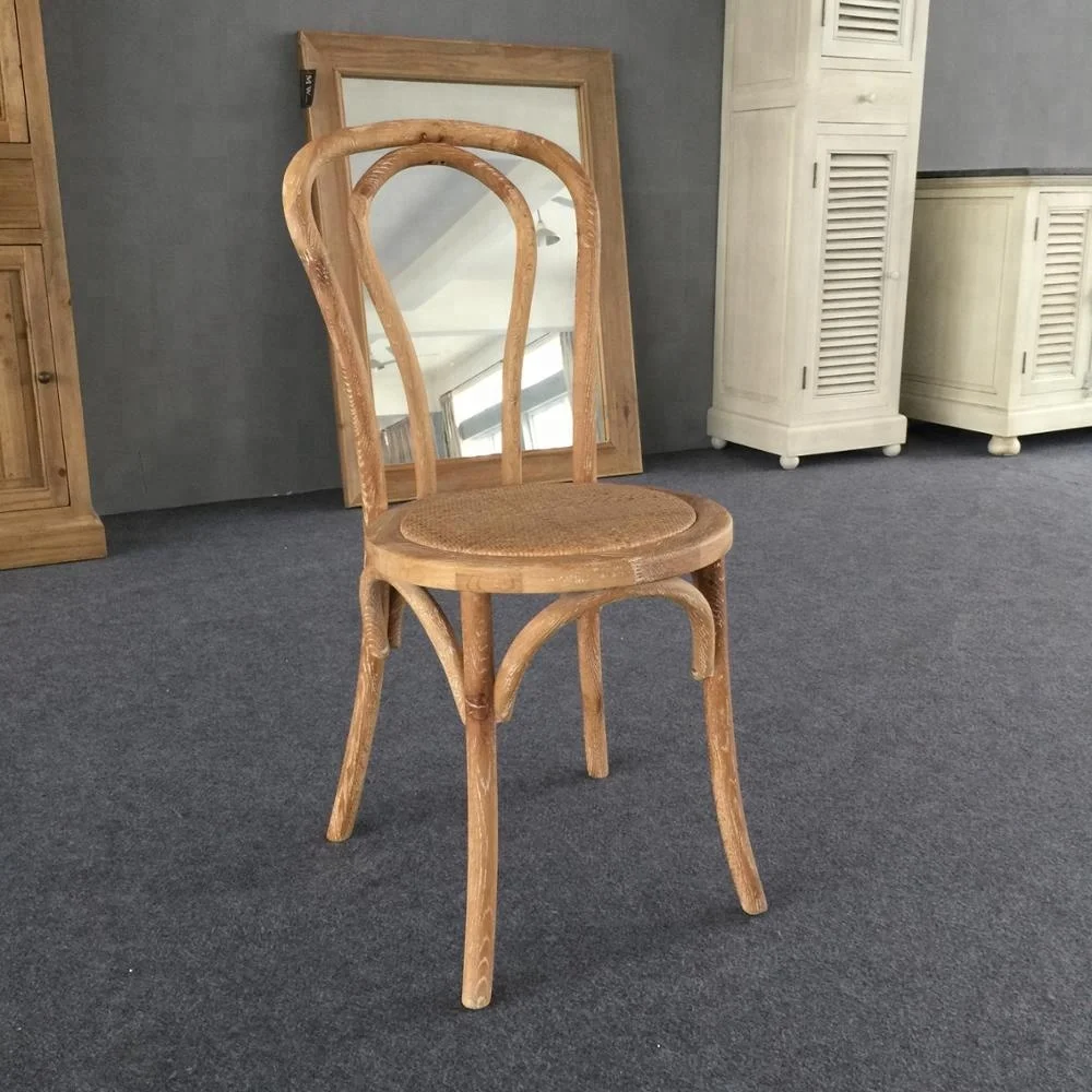 MRS WOODS Solid Wood Classic Stackable Cross Back Rattan Woven Rustic Dining Chair