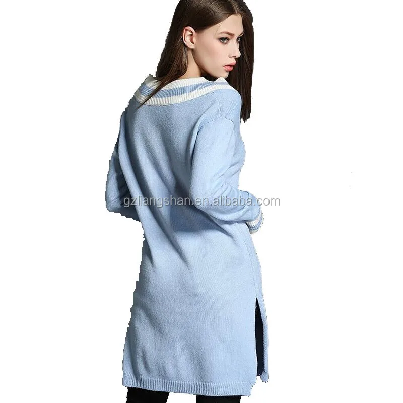 
Wholesale 2016 New Arrival Fashion V Collar Long Sleeve Straight Slit Sweater Dress 