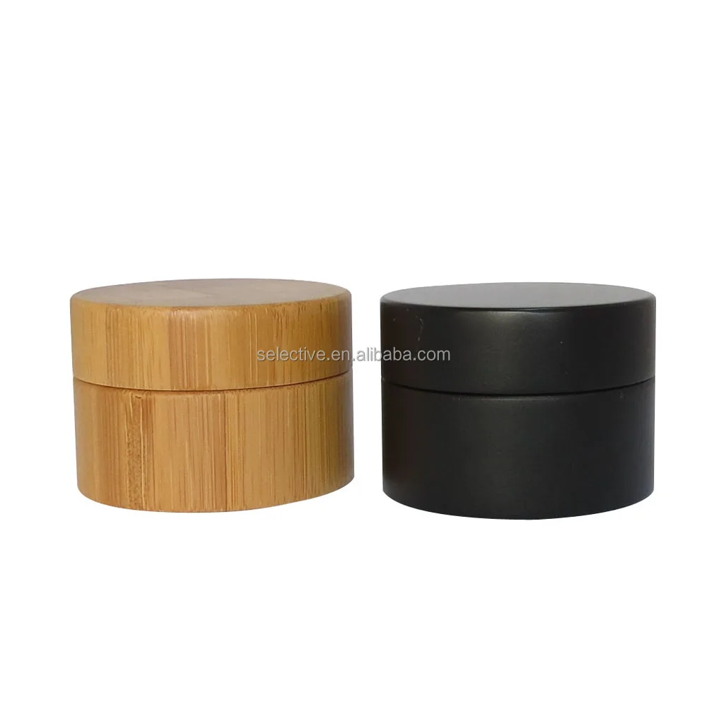 50g wooden packaging empty inner pp matte black cosmetic bamboo cream jars