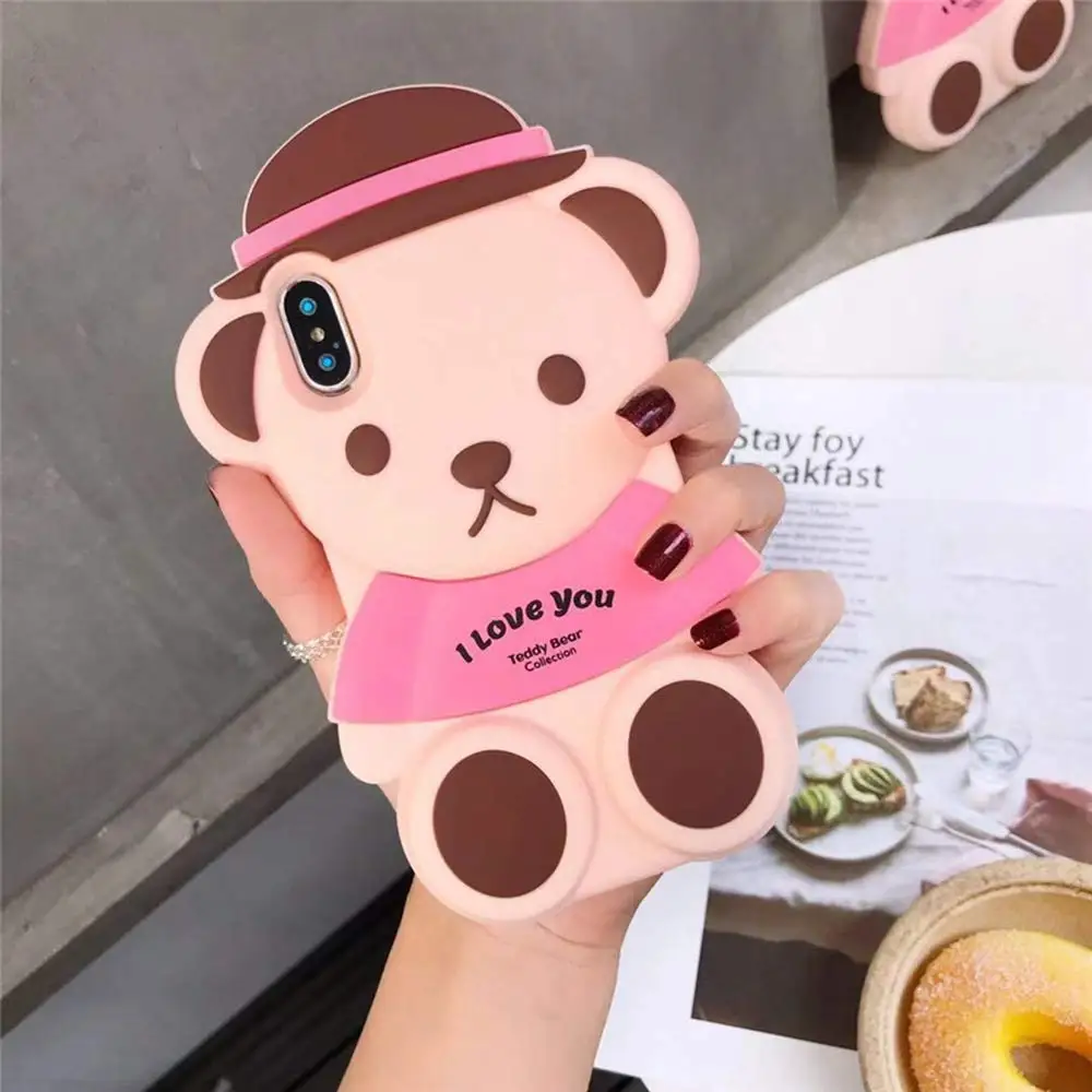 Cute Teddy Bear Cartoon Shaped Silicone Phone Case For Kids Girls