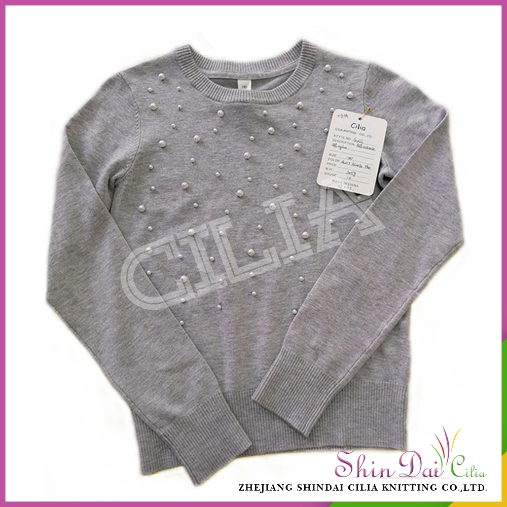 Завод непосредственно обеспечивают девушка серый фантазии зимний теплый пуловер свитер с жемчугом