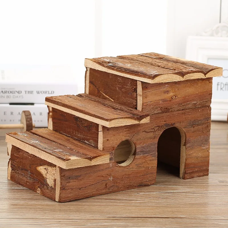 Non-toxic Natural pine wooden hamster cabin cage house hutch for guinea pig rat mice hedgehog cabin
