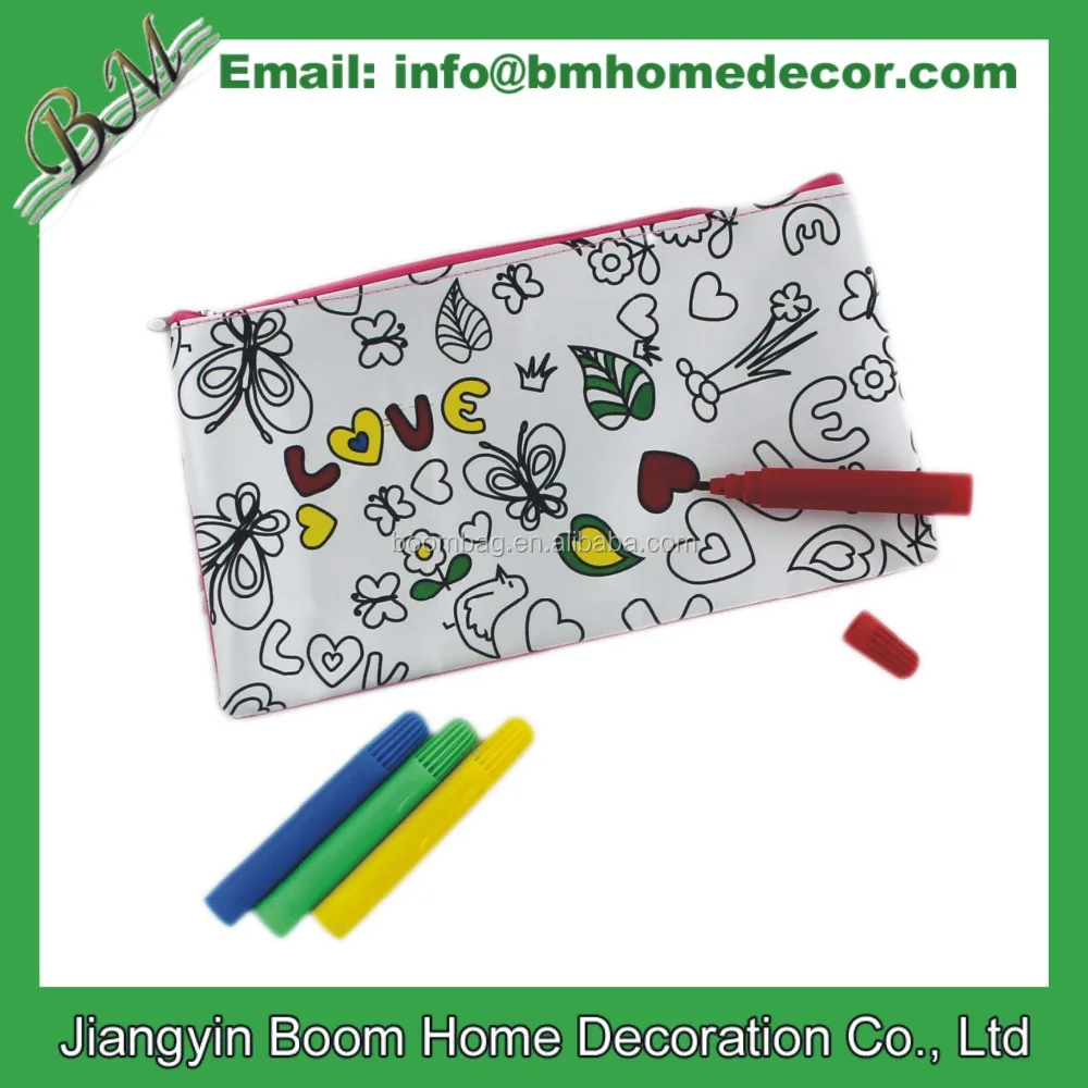 Цветите свой собственный пенал на молнии с маркерами из натурального хлопкового холста для творчества