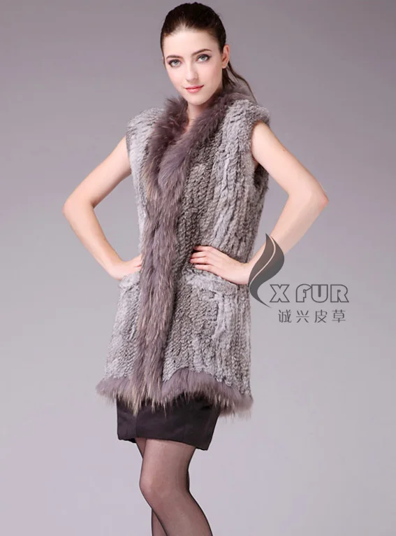 CX-G-B-74A Knitted Rabbit & Raccoon Natural Fur Vest