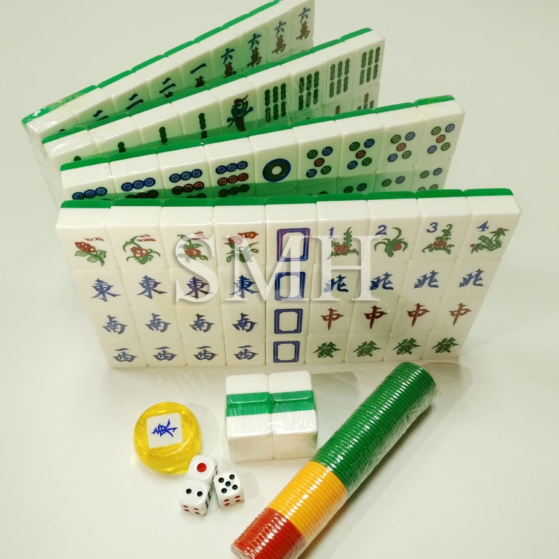 Aluminum Box Packaging 3.7*2.8*2.2cm Green Glitter Crystal Mahjong Set as Promotional Gifts