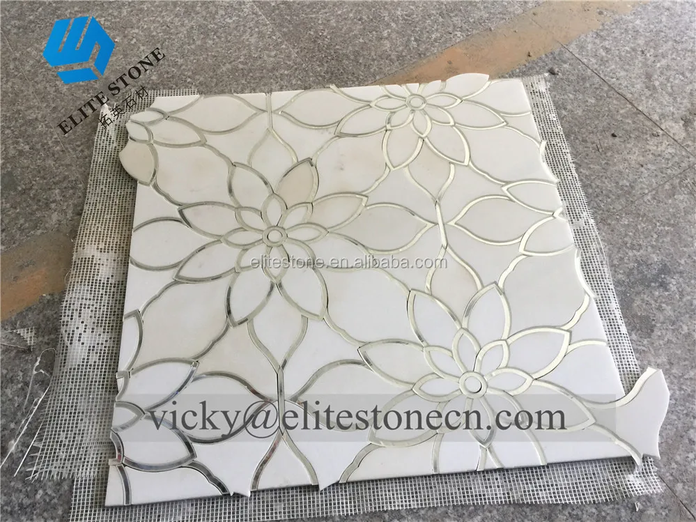 waterjet glass mosaic travertine and golden line glass mosaic water color mosaic