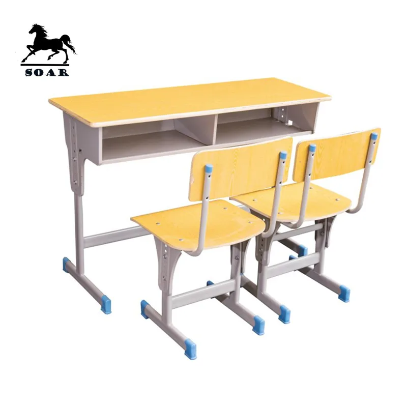 
2 seater double plastic student desk and chair set for school furniture 