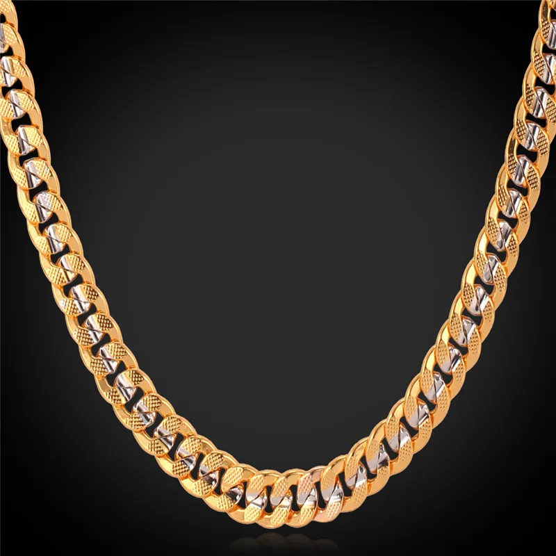Two Tone Men Gold Necklace with '18K' Stamp Real Gold