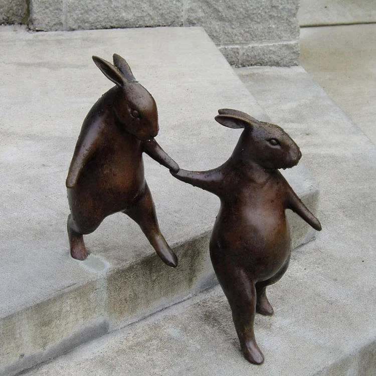 
Bronze Rabbit Tandem Bicycle Bunnies Garden Sculpture Metal Bunny 