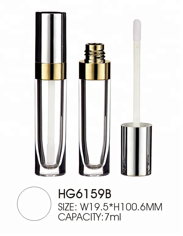
Luxury sliver gold custom empty cylindric plastic clear lip gloss tube with brush 