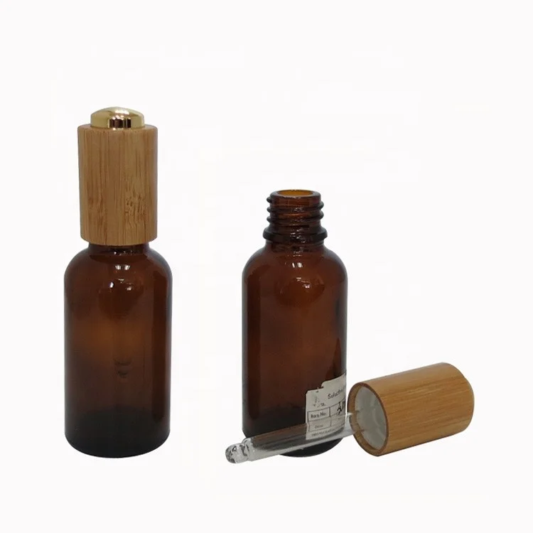 5ml 10ml 15ml 20ml 30ml 50ml 100ml essential oil transparent green amber Glass Bottle with bamboo press pump dropper pipette cap