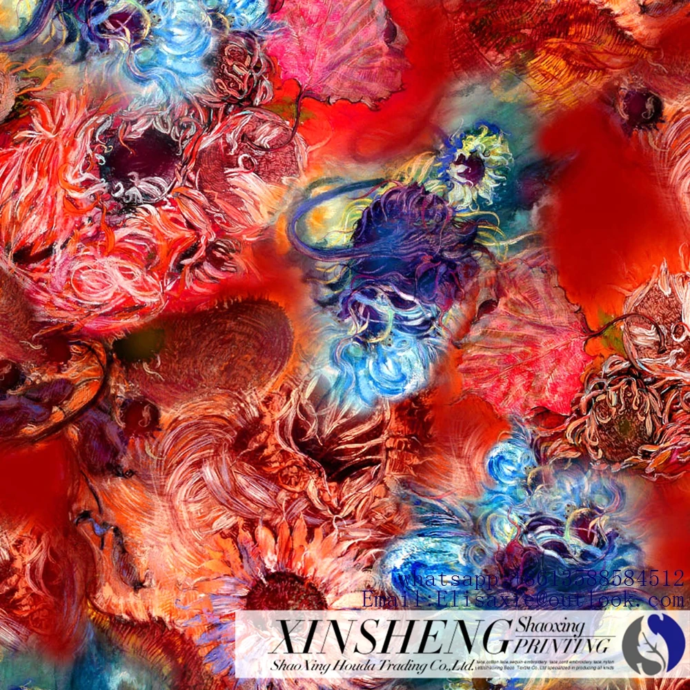 Factory can directly customize Digital printing 75D crepe, chiffon flower puzzle, fashion silk printed clothing fabric