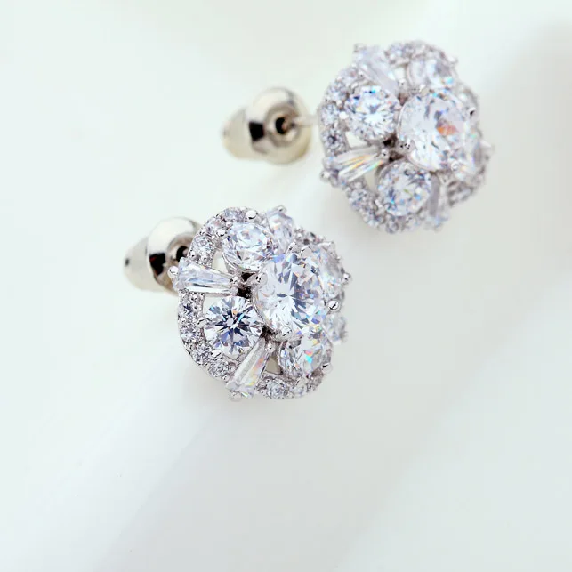 LUOTEEMI Luxury White Gold Plated Yellow Cubic Zircon Women Flower Daily Wear Shining Fancy Stud Earrings Cheap Wholesale 2015