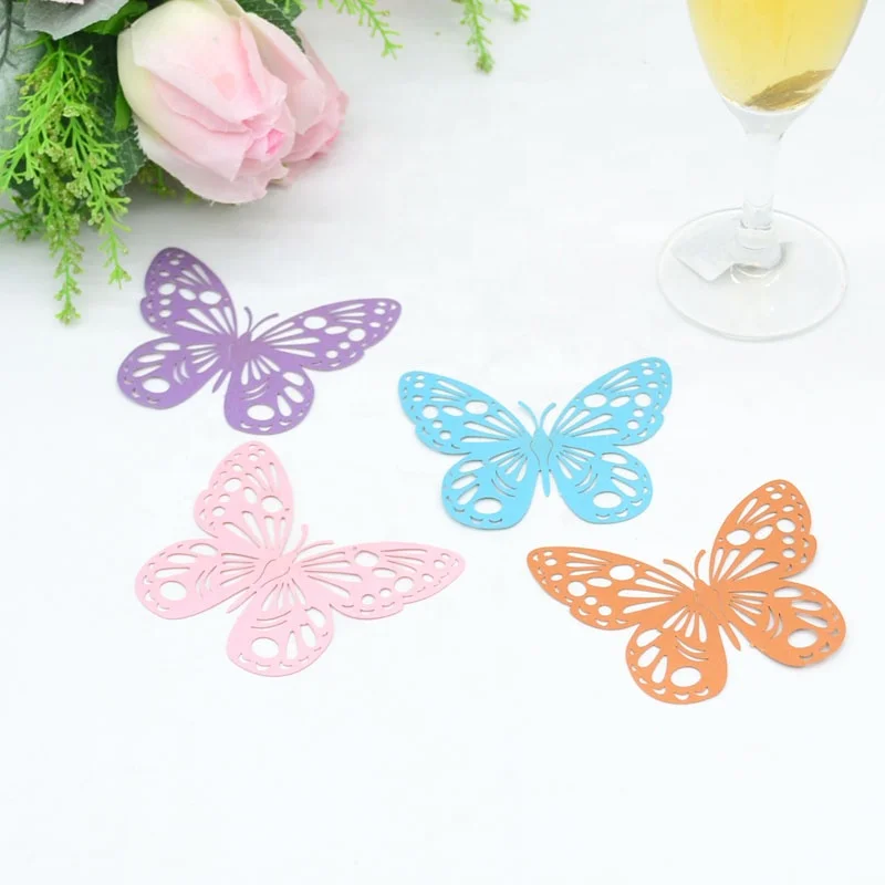 50pcs Laser Cut Table  Wine Glass Butterfly Name Place Cards Wedding Party Favor Decoration
