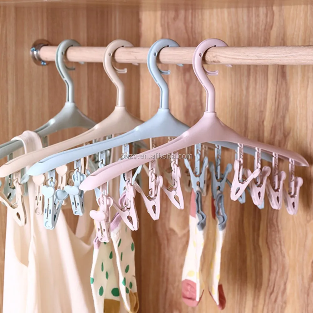 Useful Underwear Socks Clothes Laundry Hanger Hook Drying Rack With 8 Pegs Clips