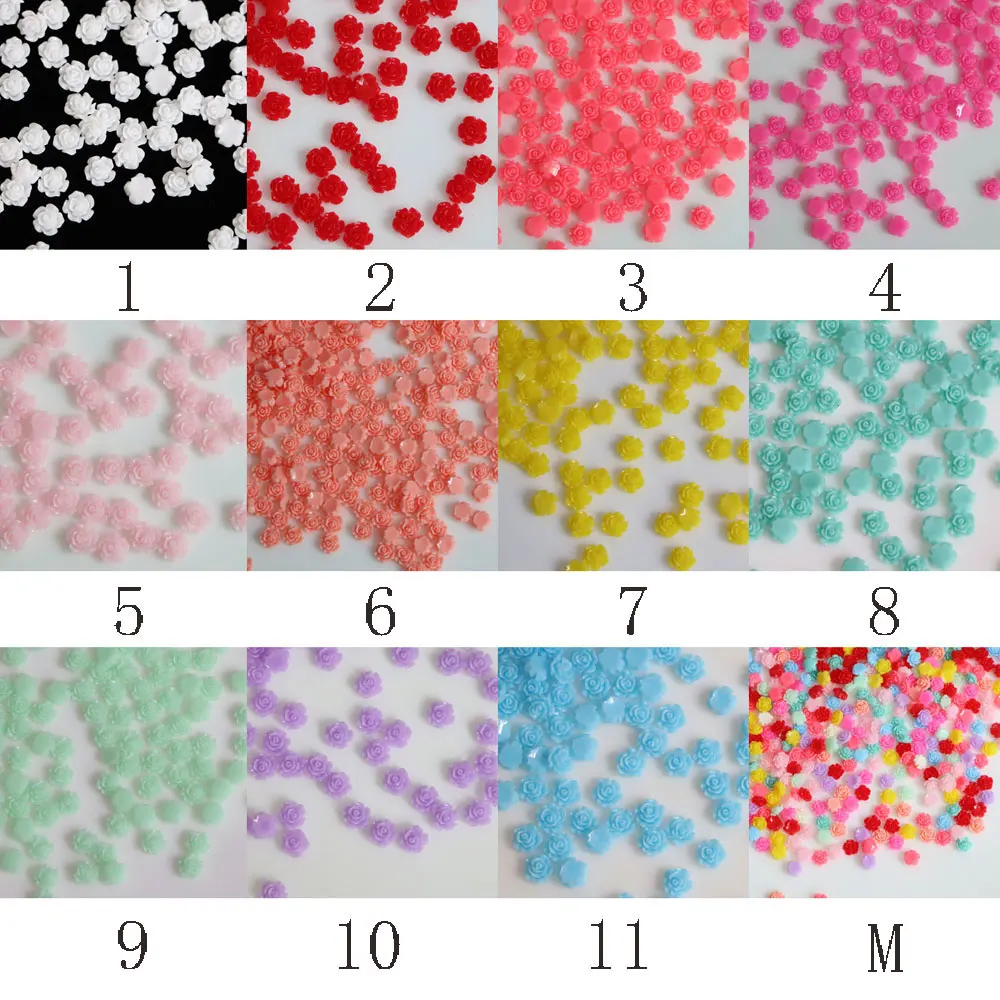 
DIY Handcrafted Mixed Resin Rose Flowers Flat Base Resin Flower Cabochons Jewelry Beads Embellishments 7MM 