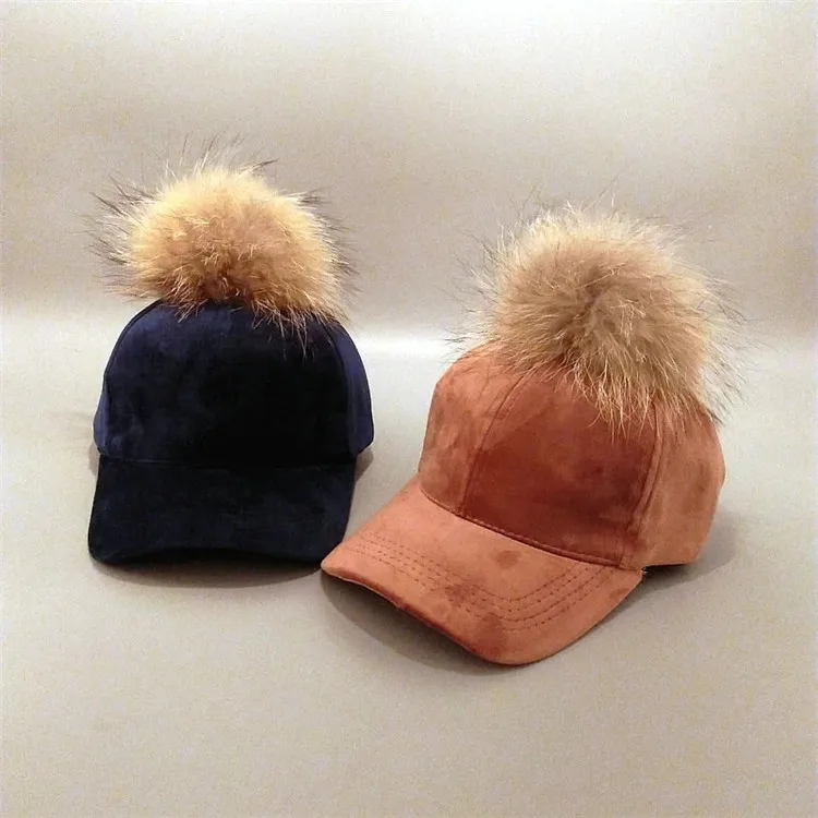 Горячий мод енота меховым пом бейсбольная кепка для женщин осенние спортивные бейсболки и кепки