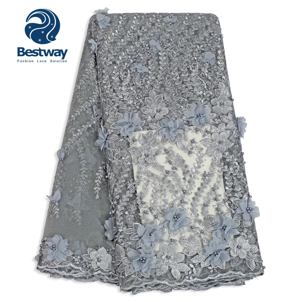 Bestway African lace fabrics Colored African 3d flower embroidery french lace fabric for wedding dress