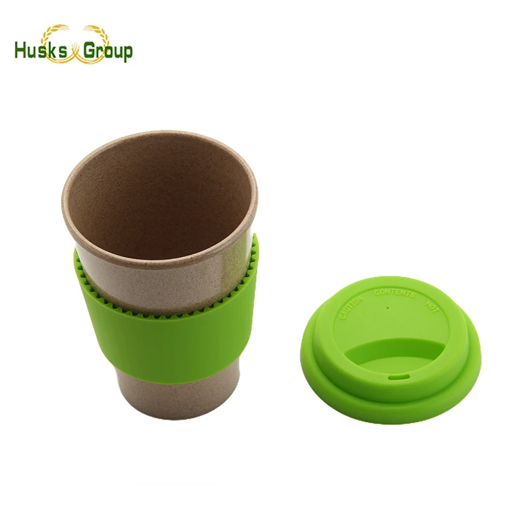 2024 best sell eco reusable Rice Husk Colorful Coffee Cups 15 oz  With lids