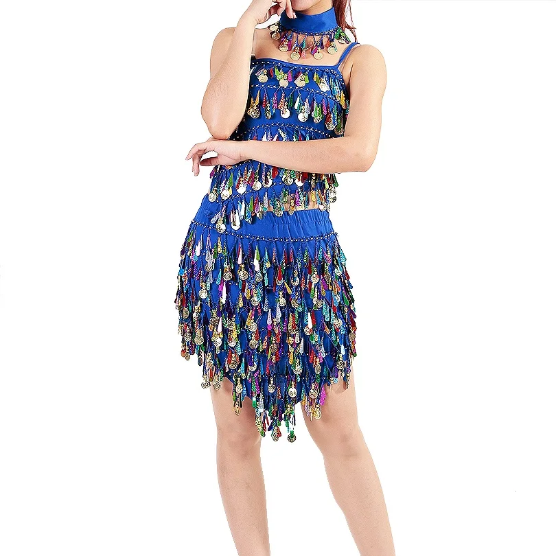 Wholesale Lady Sexy Belly Dance Tops Skirt Sequined Halloween Costume Dress Skirt Party Nightclub Dancewear Performance Outfits