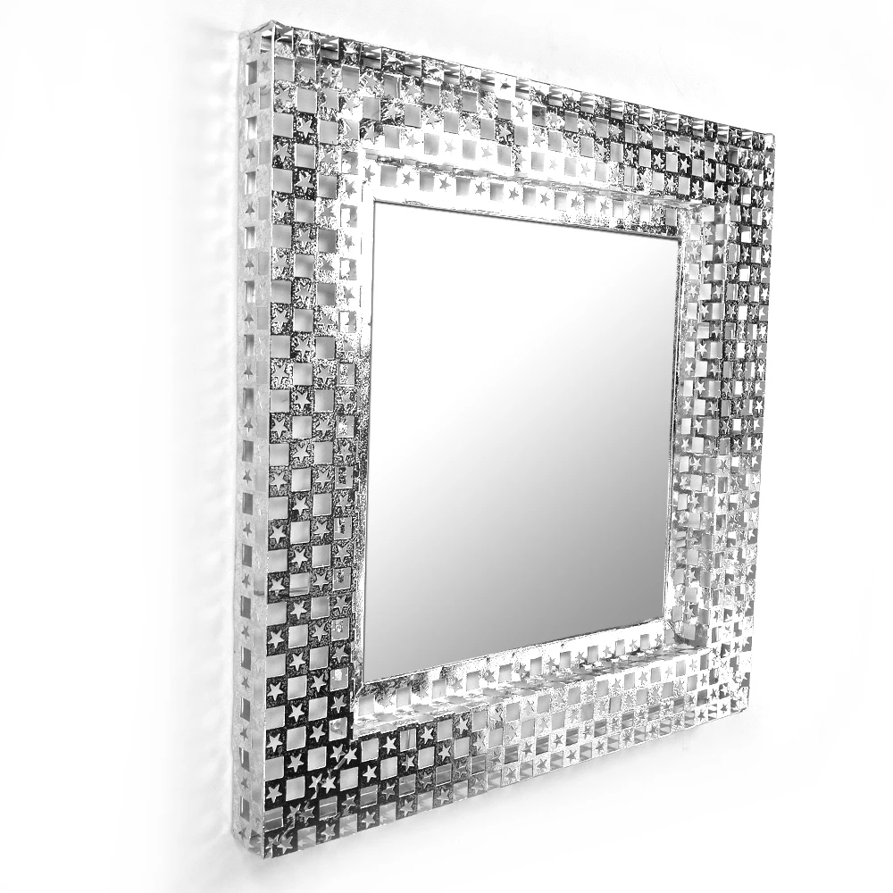 23 inch 58cm square sliver wall mounted metal frame mirror decorative star pattern for  living room