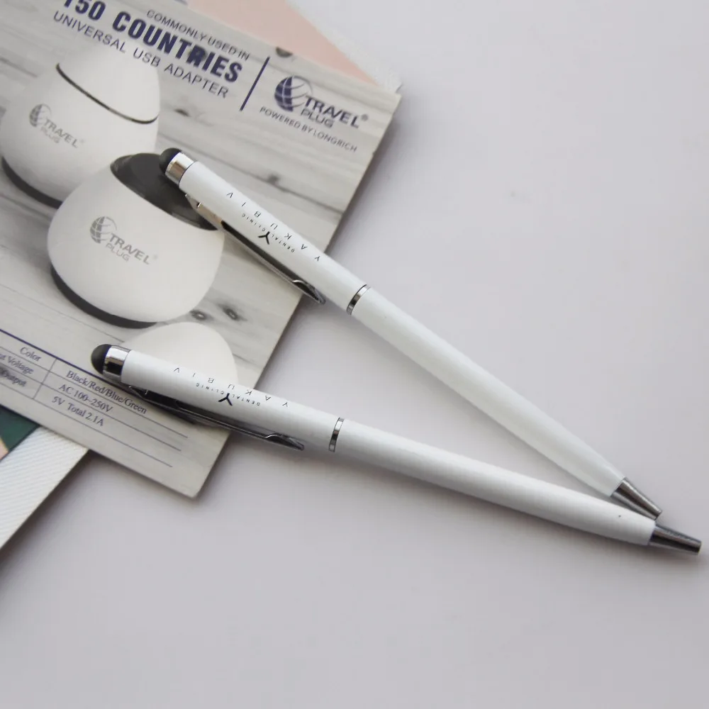 Jingda custom wholesale silk screen print logo touch pen metal hotel pen with stylus