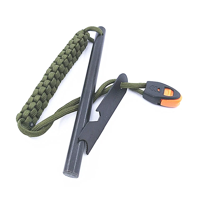 New 5 in 1 Multifunction Paracord Fire Starter Flint Firesteel with Waterproof Tinder Box Drilled Ferro Rod Ferrocerium Survival