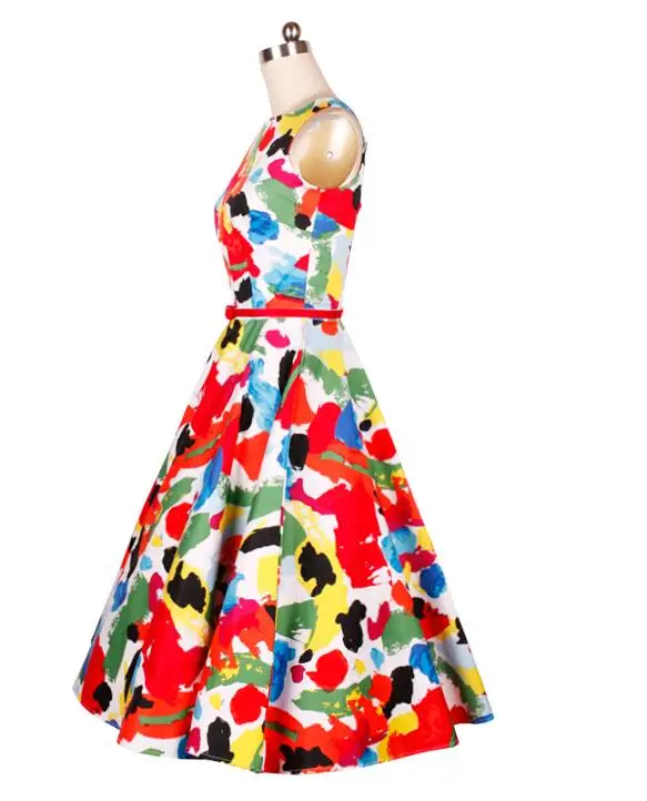 Vintage dress colorful color ship collar a word collar trumpet skirt B010