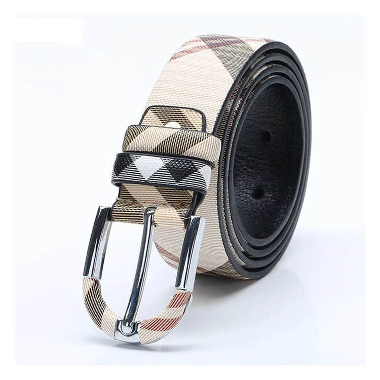 Fashion Women Pin Buckle Plaid Cow Leather Genuine Lather Belts