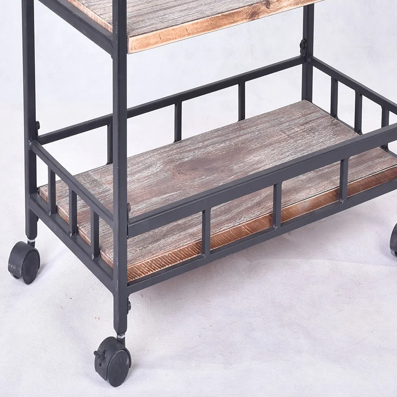 3 Tiered Wooden Metal Drink Serving Bar Cart With Wheel